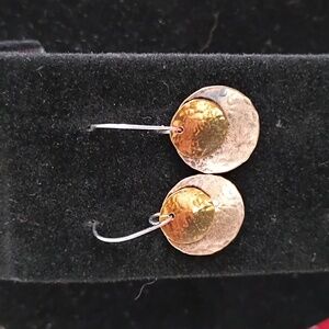 Chic Brass and Bronze Hammered Earrings with 925 Wire Hooks